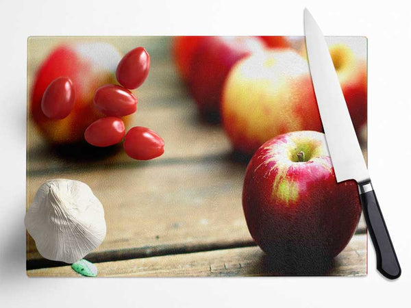 Red Apples Close Up Glass Chopping Board