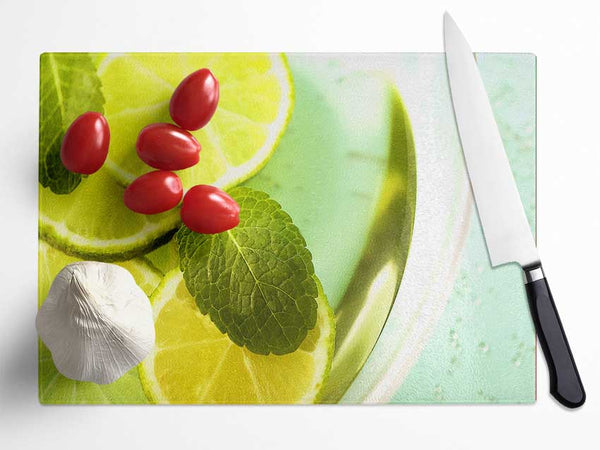 Lemon And Mint Glass Chopping Board