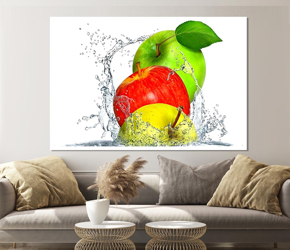 Apples Splashing Water Print Poster Wall Art