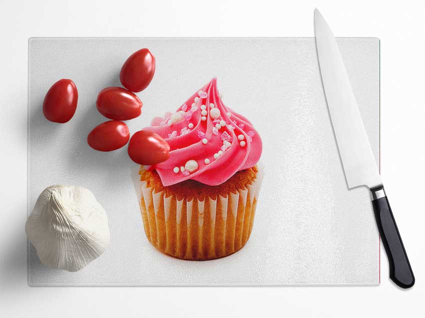 Beautiful Pink Cupcake Glass Chopping Board