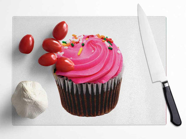 Pink Cupcake Sprinkle Glass Chopping Board