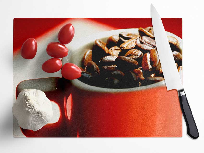 Red Coffee Bean Mug Glass Chopping Board