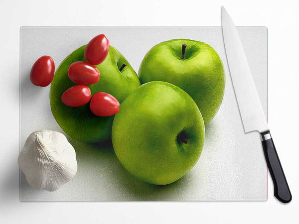 Shining Green Apples Glass Chopping Board