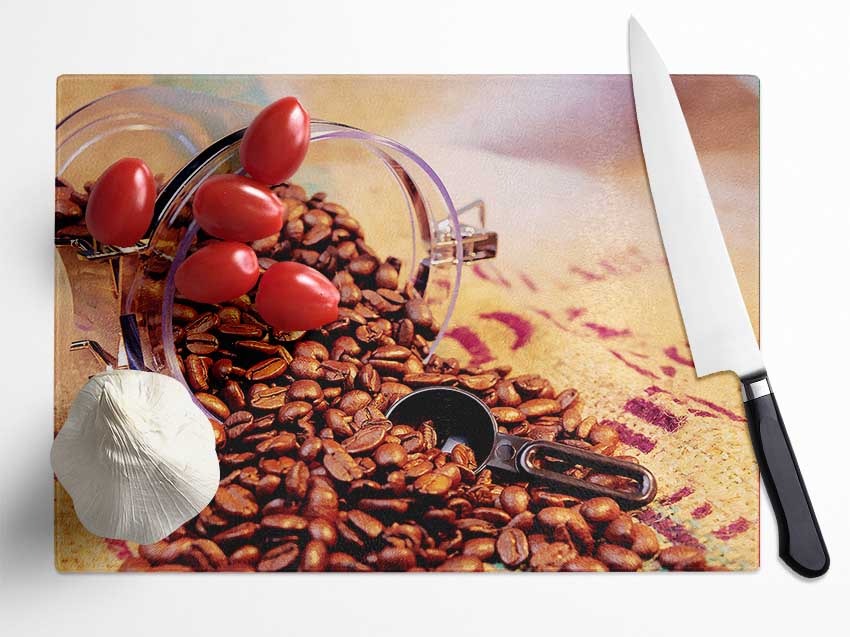 Coffee Bean Spill Glass Chopping Board