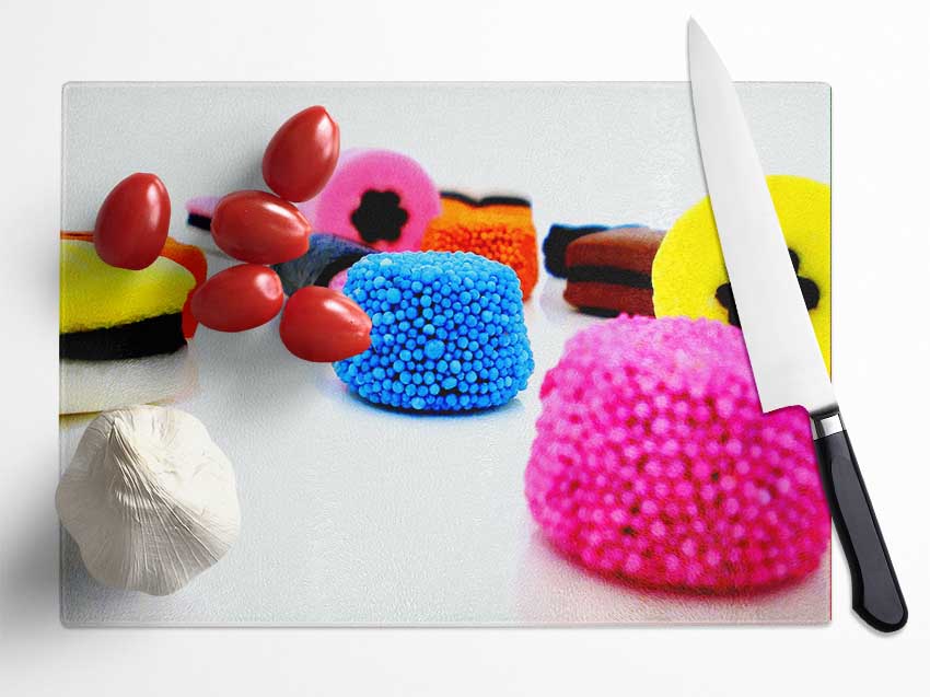 Liquorice Allsorts Dispaly Glass Chopping Board