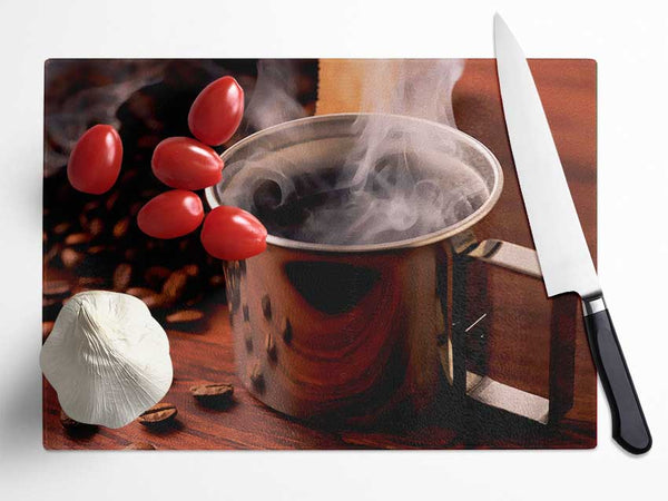 Steaming Hot Coffee Glass Chopping Board