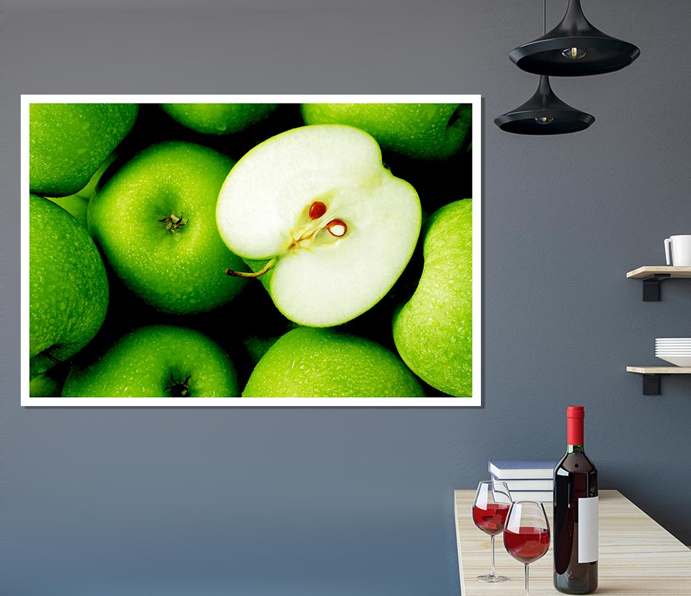 Green Apple Centre Print Poster Wall Art