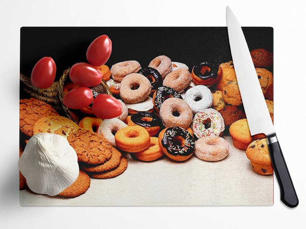 Donuts And Cookies Glass Chopping Board