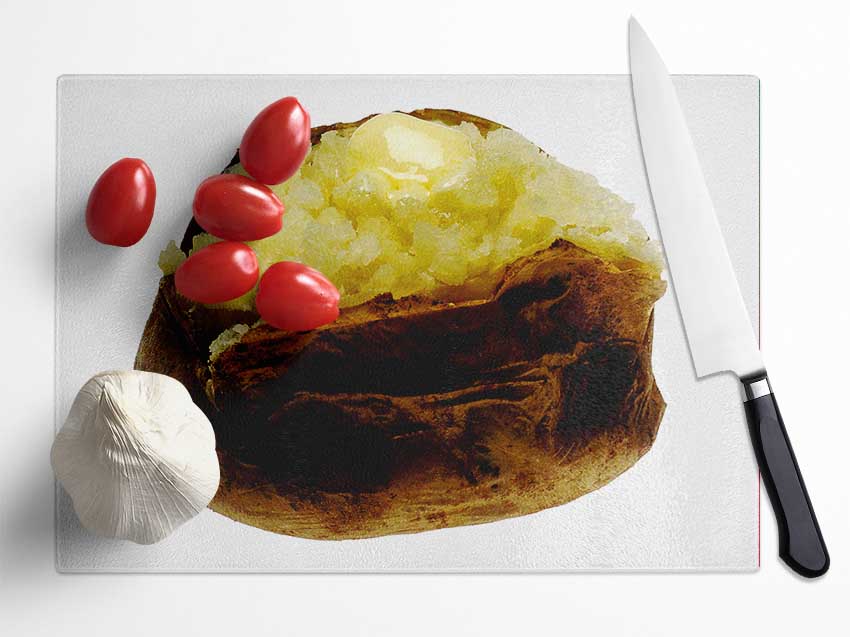 Jacket Potato Butter Melt Glass Chopping Board