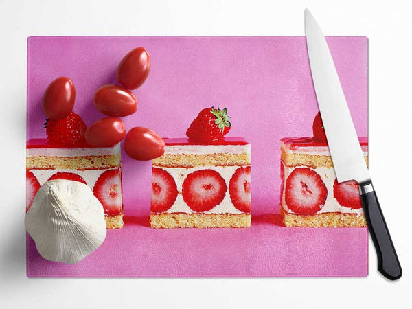 Strawberry Cake Delight Glass Chopping Board