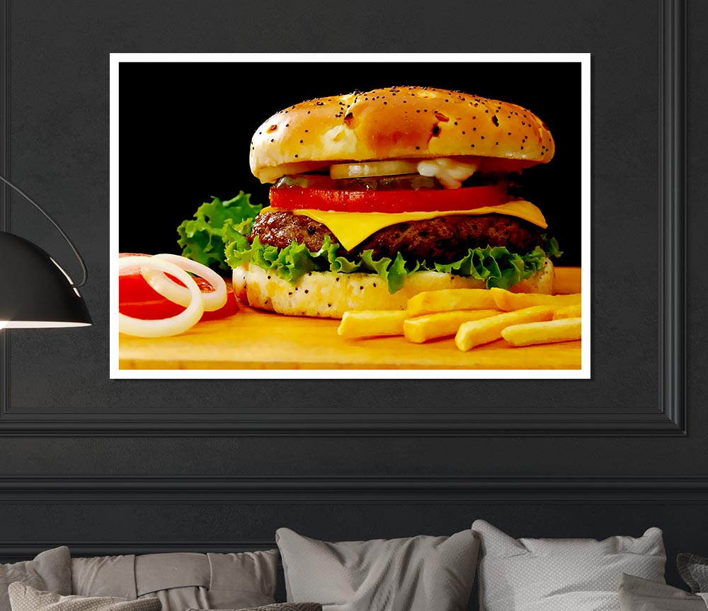 Burger And Fries Print Poster Wall Art