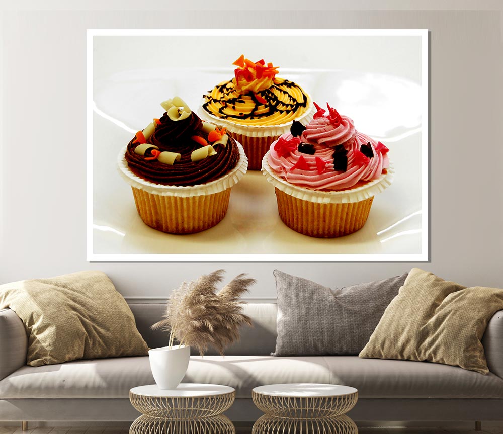 Cupcake Trio Print Poster Wall Art