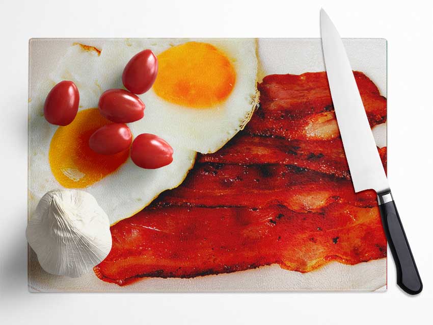 Eggs And Bacon Glass Chopping Board