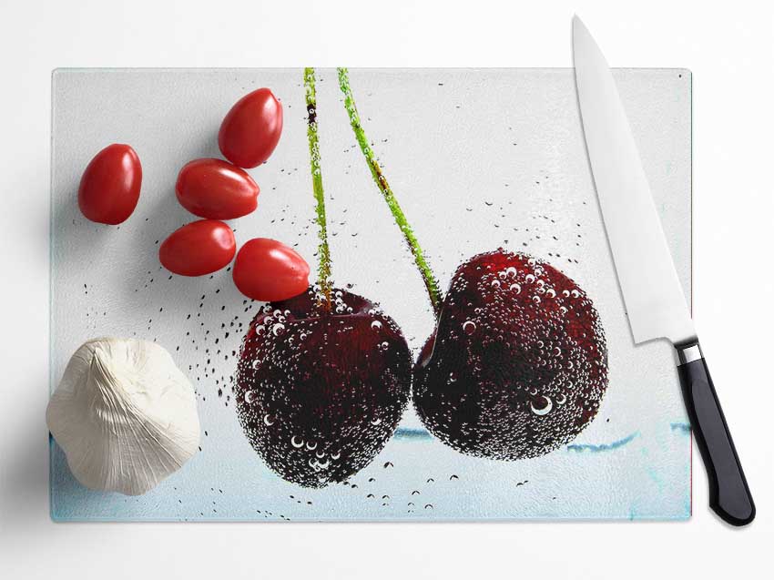 Twin Cherry Fizz Glass Chopping Board