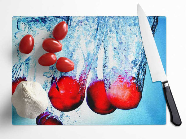 Red Fruit Splash Glass Chopping Board