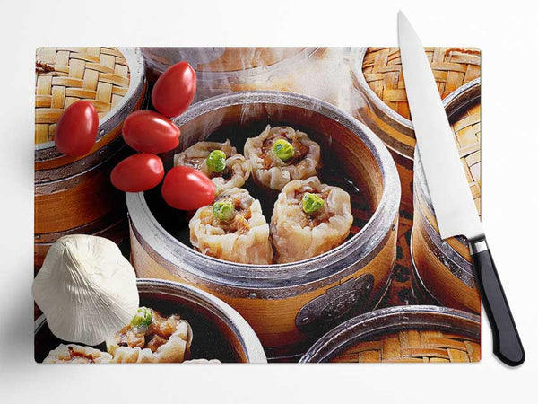 Steaming Dimsum Glass Chopping Board