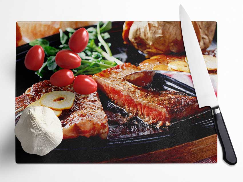 Steak Dinner Glass Chopping Board