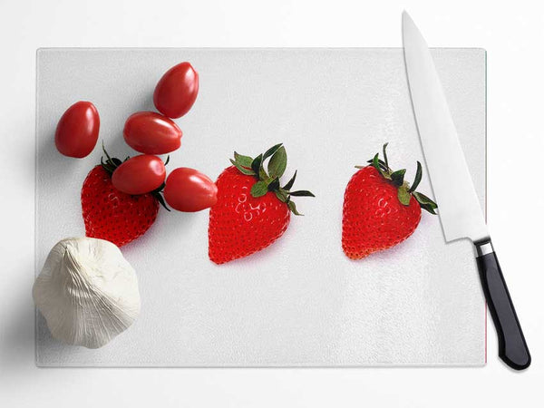 Trio Of Strawberrys Glass Chopping Board