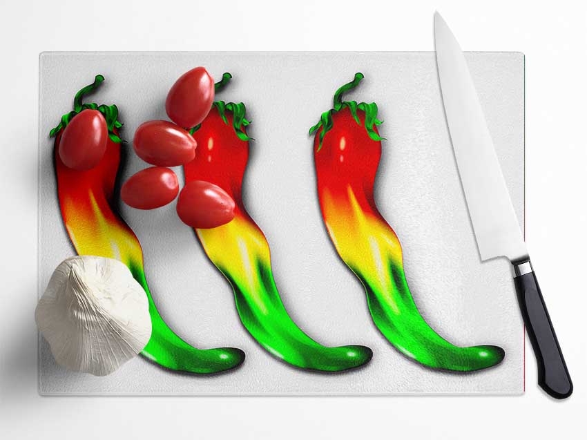 Chilli Trio Glass Chopping Board