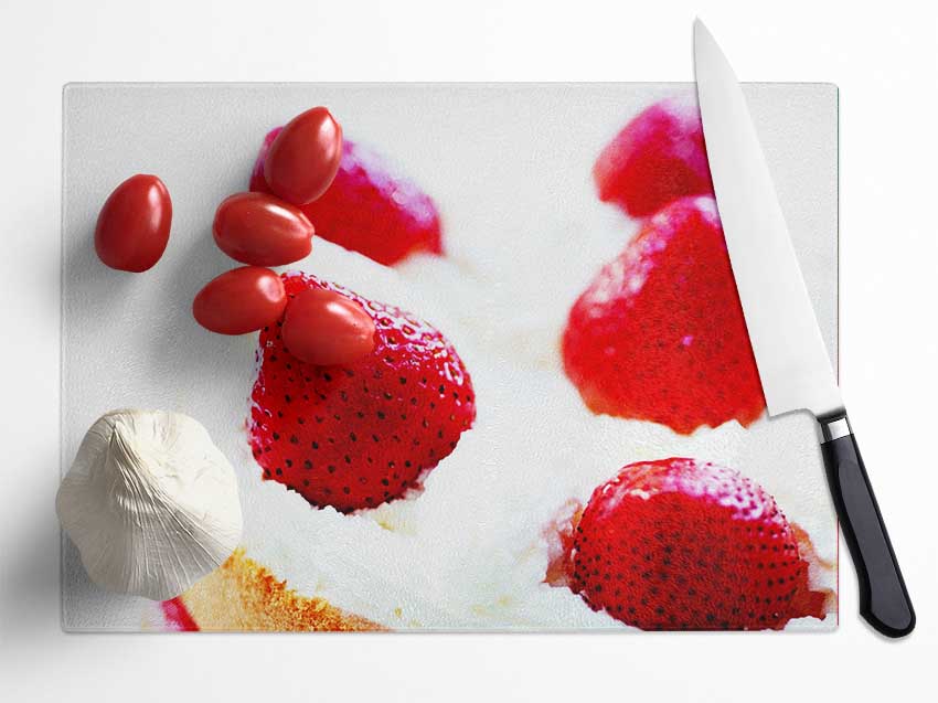 Strawberry Cream Pie Glass Chopping Board