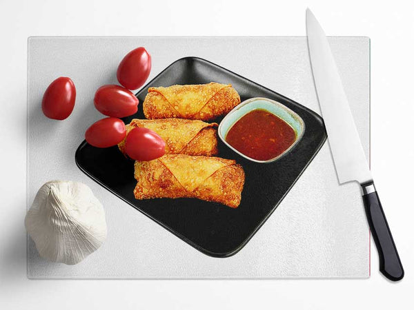 Spring Roll Dips Glass Chopping Board