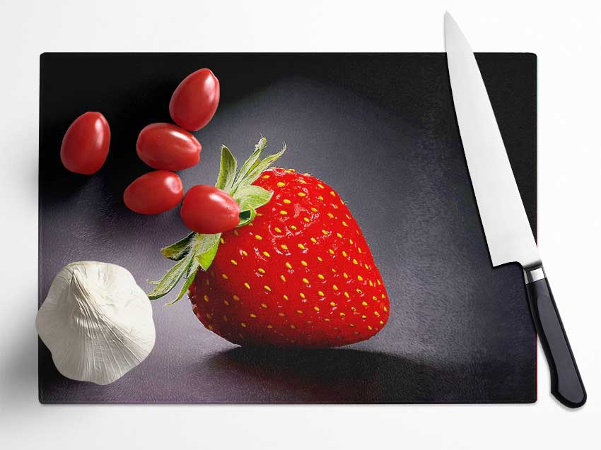 Single Strawberry Delight Glass Chopping Board