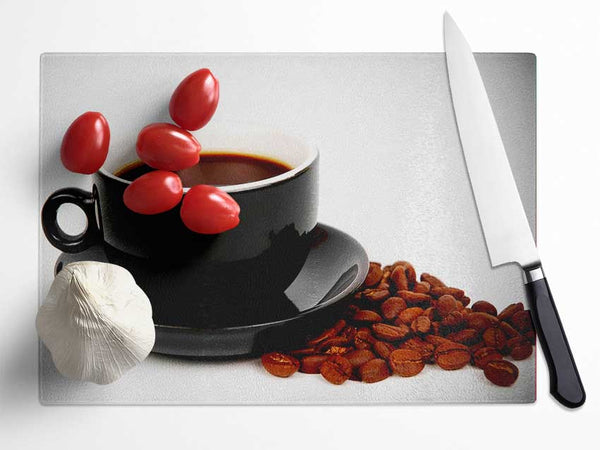 Black Coffee With Beans Glass Chopping Board