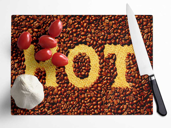 Hot Coffee Beans Glass Chopping Board