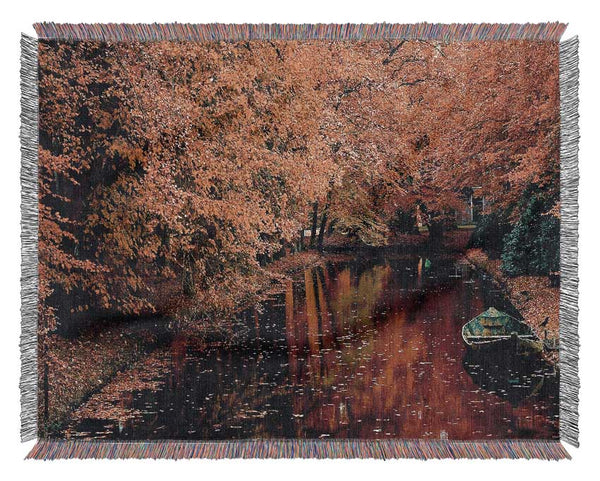 Lake In Autumn Woven Blanket