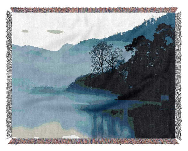 Early Morning Blue Lake Woven Blanket