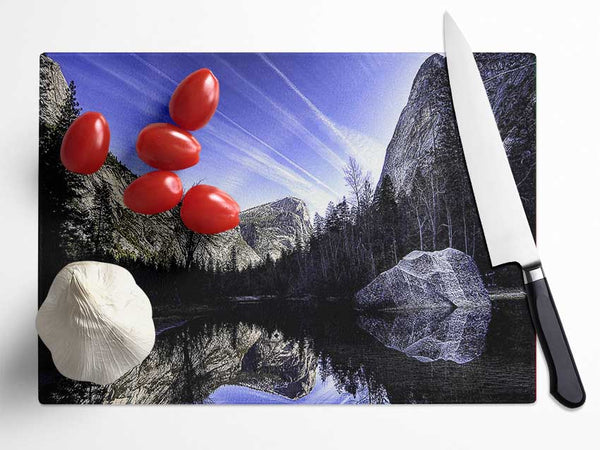 Mountain Lake Reflections Glass Chopping Board