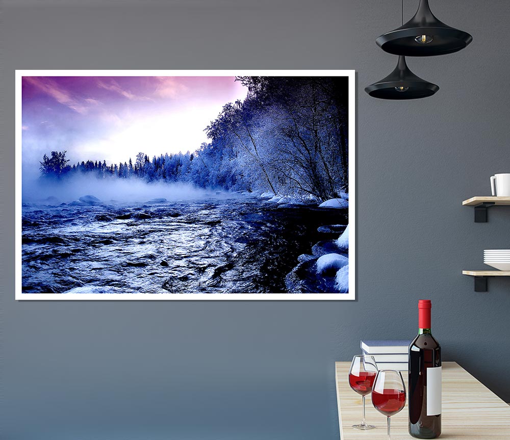 Winter Mountain Creek Print Poster Wall Art