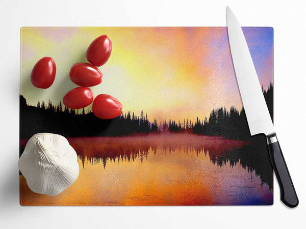 Lake Fog Tree Reflection Glass Chopping Board