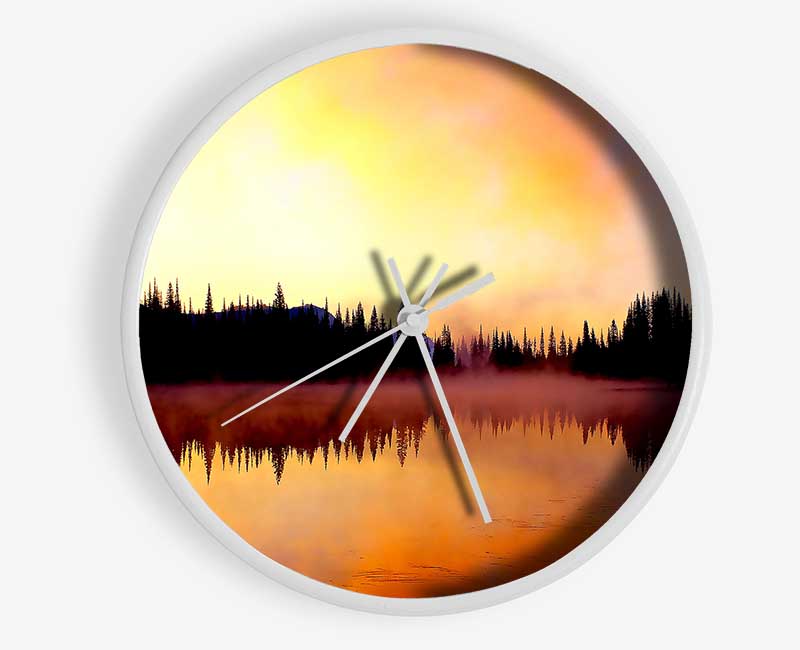 Lake Fog Tree Reflection Clock - Wallart-Direct UK