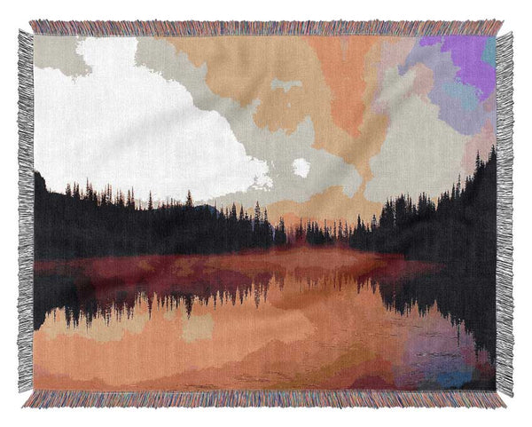 Lake Fog Tree Reflection Woven Blanket