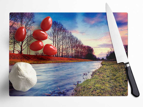 Countryside Stream At Sunset Glass Chopping Board