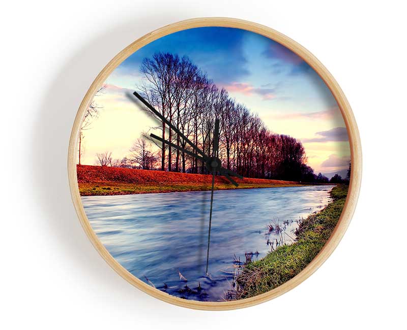 Countryside Stream At Sunset Clock - Wallart-Direct UK