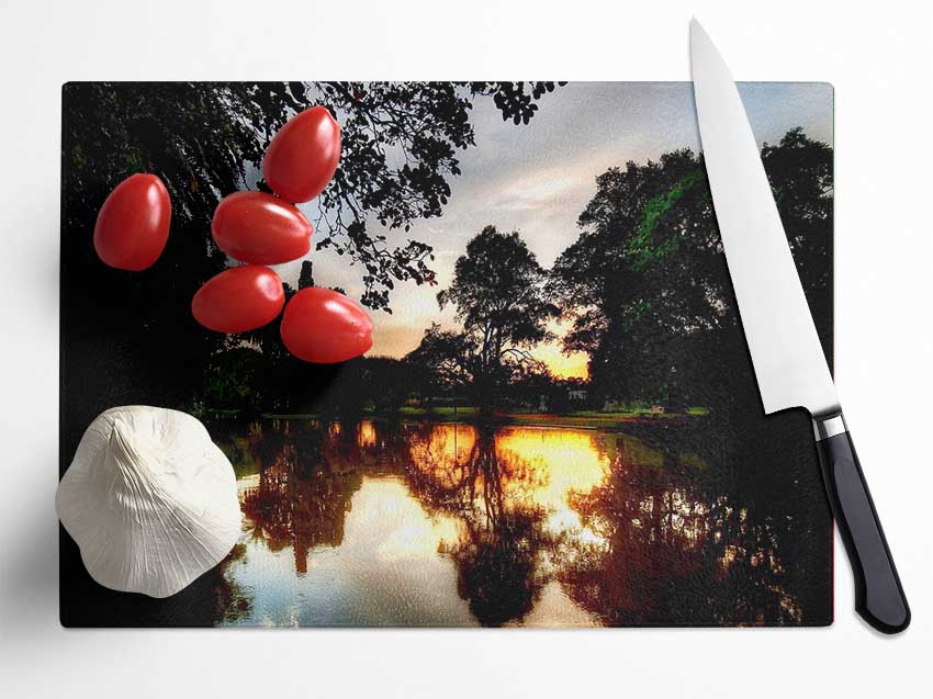 Sunset Reflection On Water Glass Chopping Board