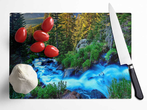 The Movement Of The Mountain Lake Glass Chopping Board