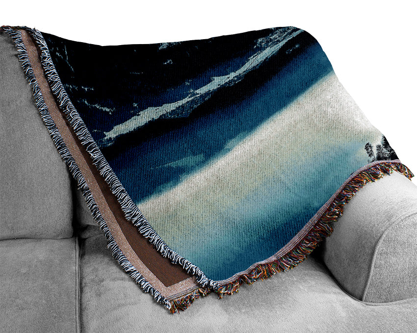 Snowy Mountains And Fog Filled Valley Woven Blanket