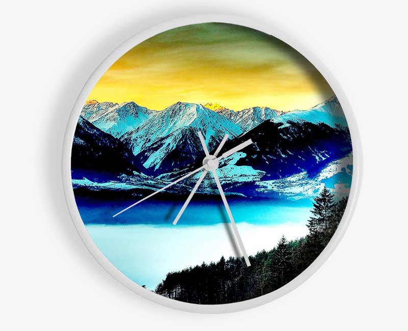 Snowy Mountains And Fog Filled Valley Clock - Wallart-Direct UK