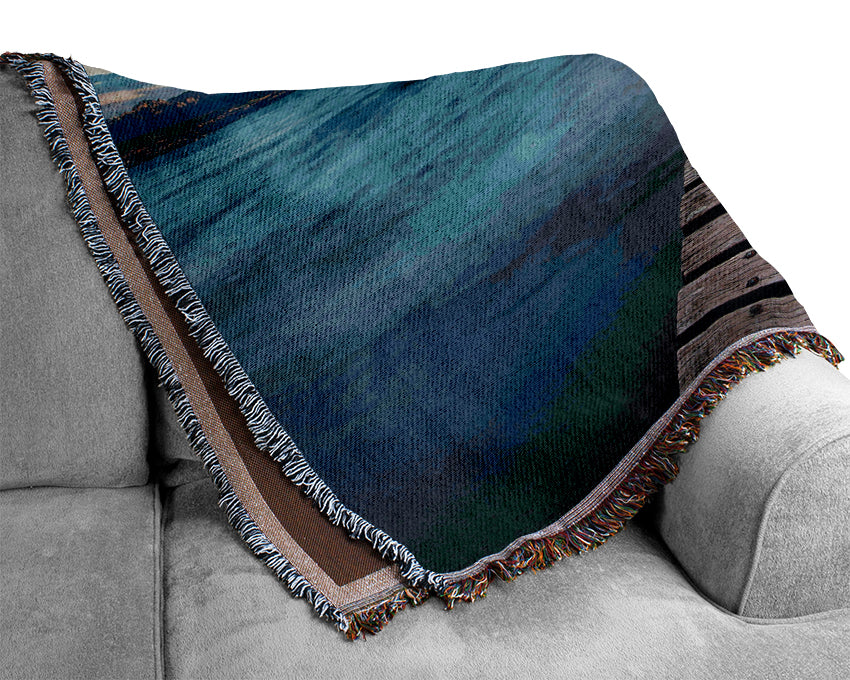 Lake Pontoon At Dusk Woven Blanket