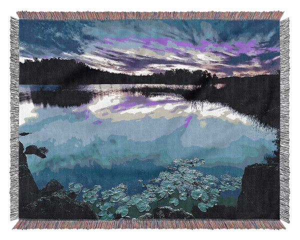 Calm Dusk Water Lily pads Woven Blanket