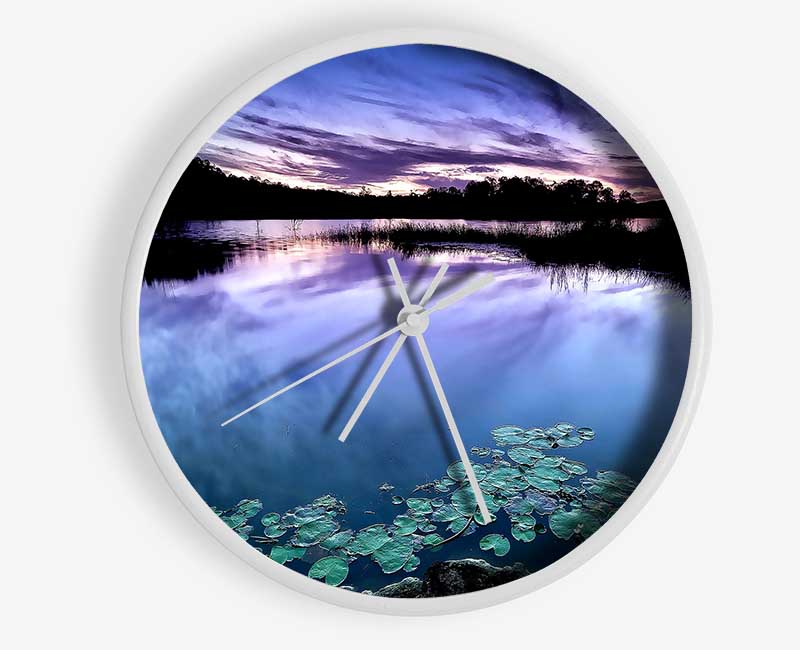 Calm Dusk Water Lily pads Clock - Wallart-Direct UK