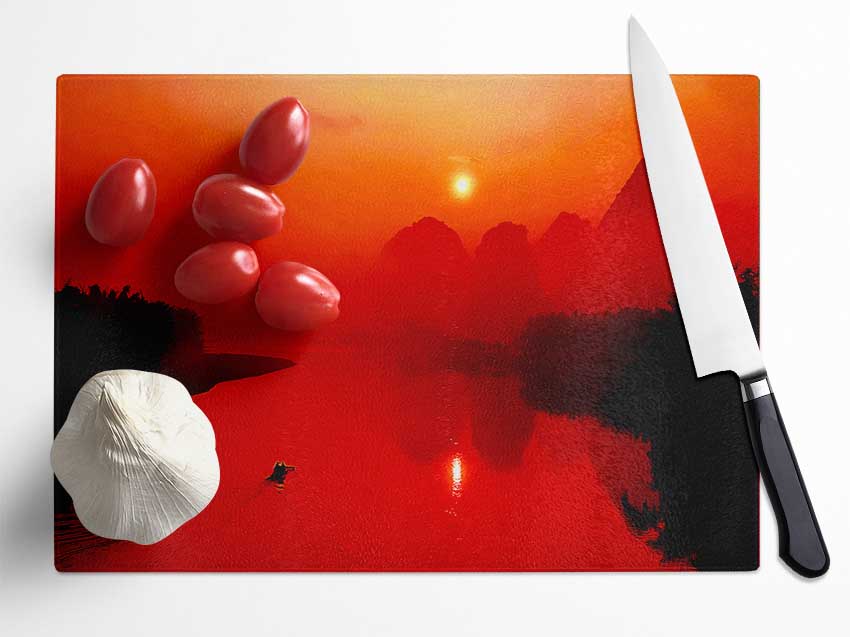 Red Paradise Lake Glass Chopping Board