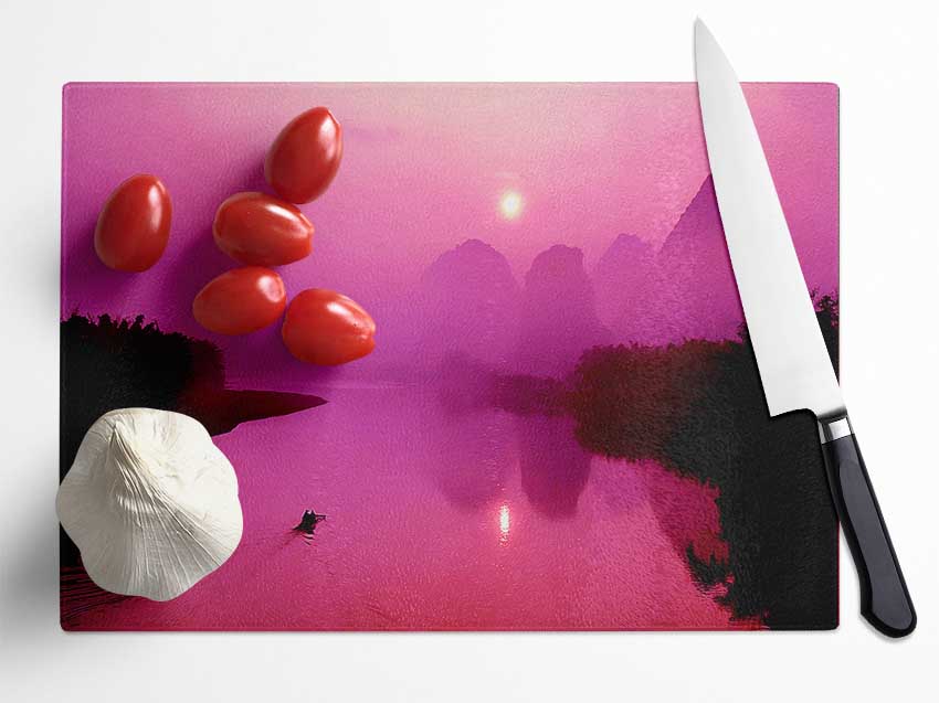 Pink Paradise Lake Glass Chopping Board