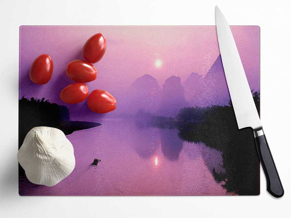 Pink Blue Paradise Lake Glass Chopping Board