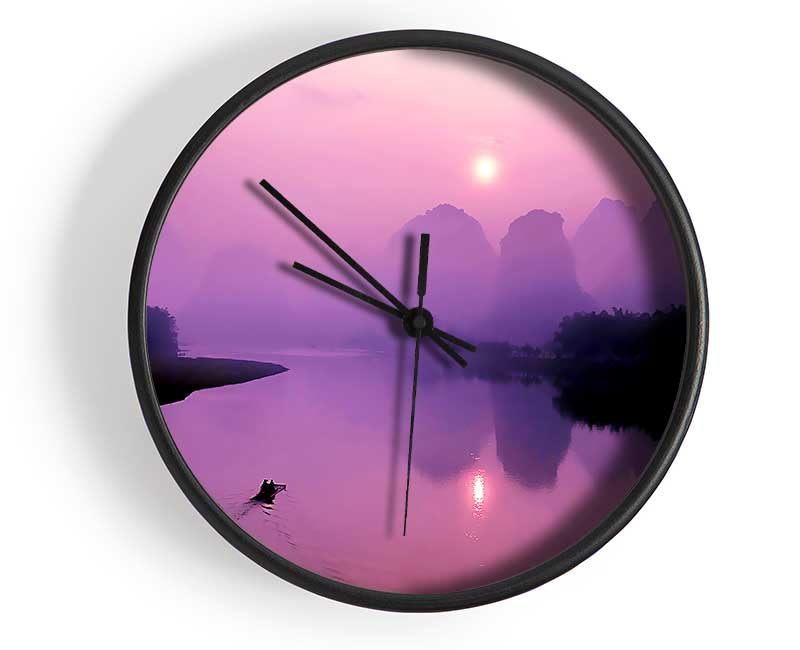 Pink Blue Paradise Lake Clock - Wallart-Direct UK