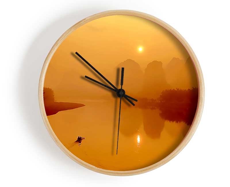 Golden Paradise Lake Clock - Wallart-Direct UK