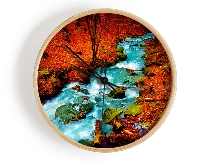 Red Autumn Stream Clock - Wallart-Direct UK